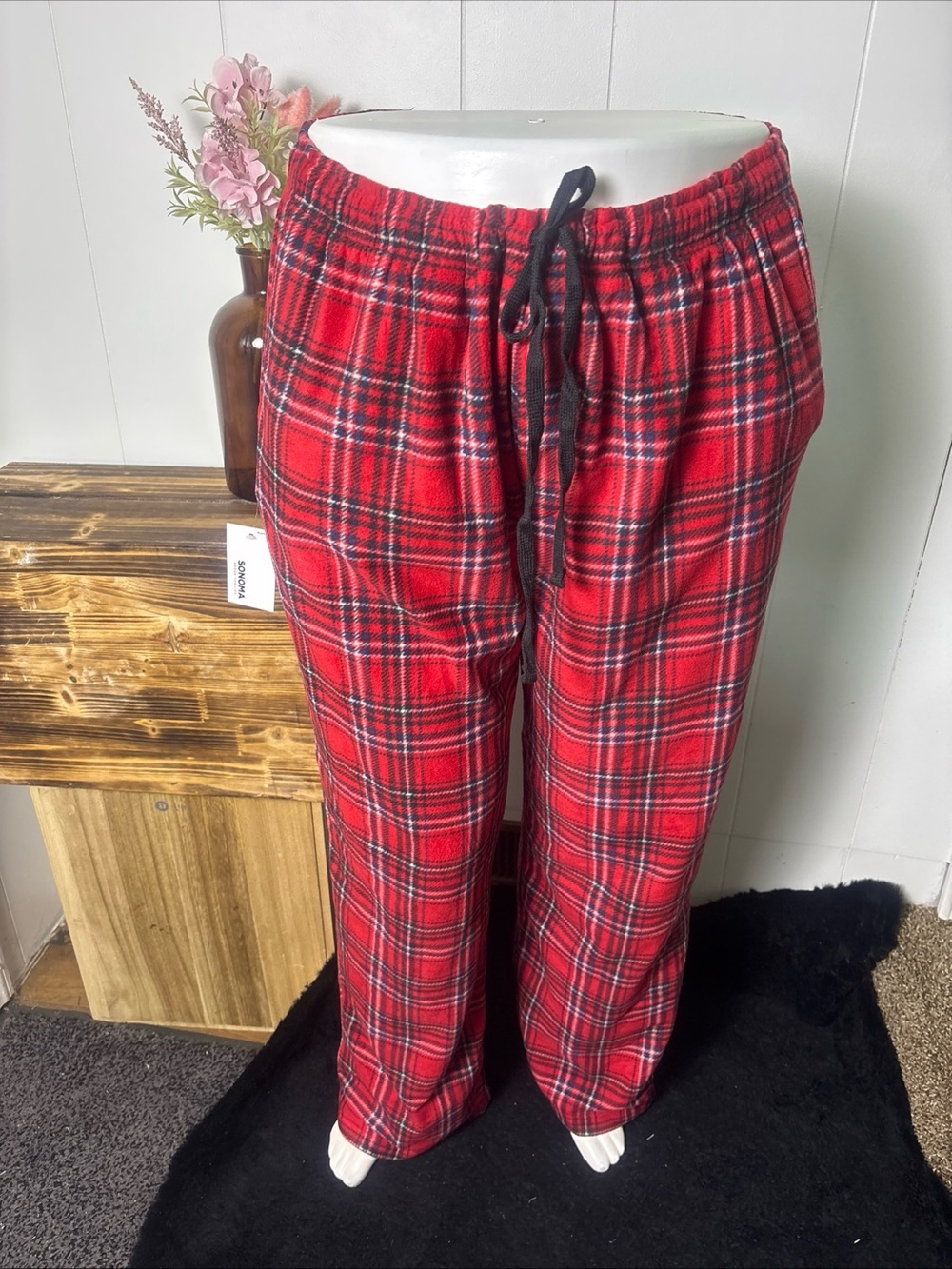 Sonoma Plaid RedBlur/White Sleep Lounge Pajama PJ Pants Mens Size XXL TALL NWT